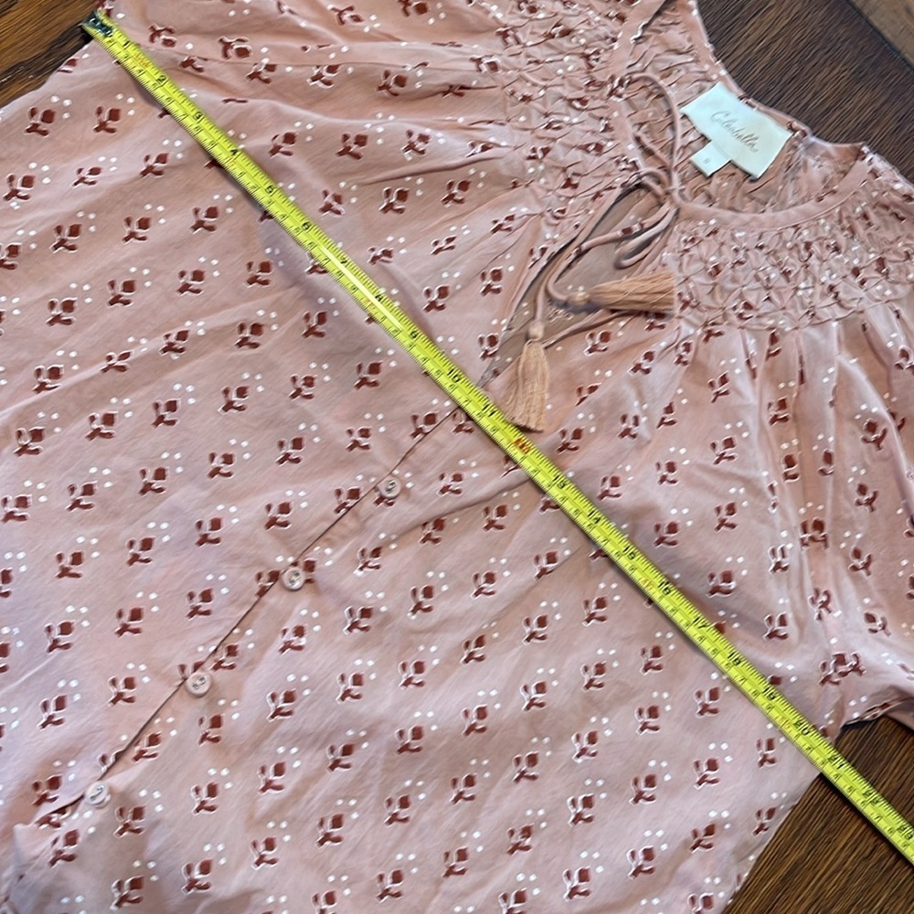 Cleobella Rue Blouse Pink Peach Petal Small 3/4 Sleeves Peasant Smocked Floral - Picture 5 of 9